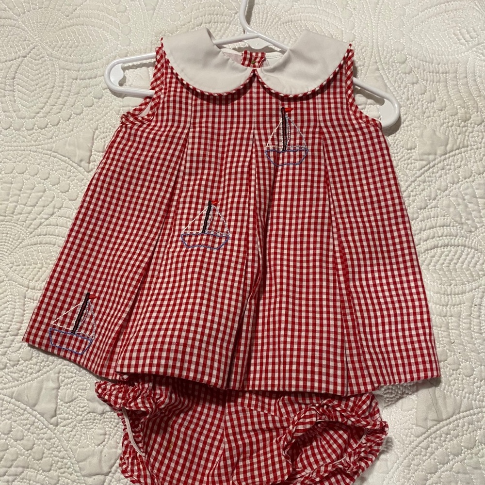 Red gingham sailboat dress